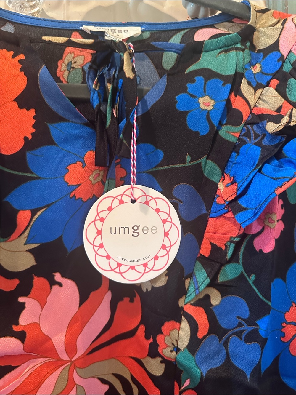 Umgee Black Floral Ruffle-Neck Long Sleeve Blouse - Picture 3 of 6